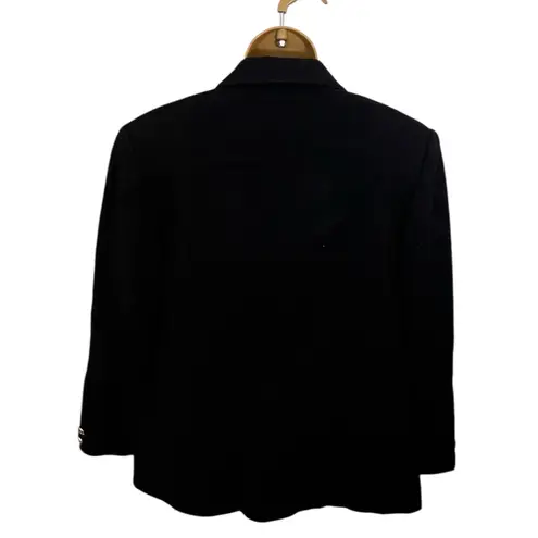 Vintage 90s Block Island Structured Wool Blazer Gold Crest Buttons Black 12