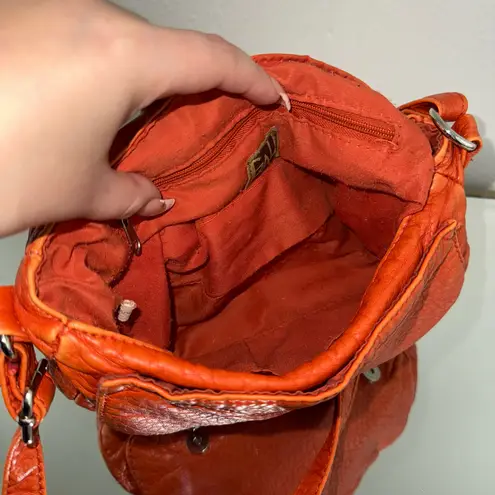 GAL Orange Faux Leather Retro Flap Over Dual Buckle Crossbody Saddle Bag Purse