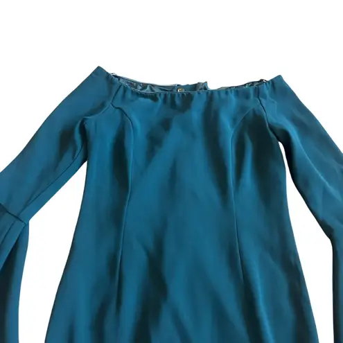Bardot Solange Fitted Sheath Dress Off-Shoulder Bell Sleeves Teal Size 6 Women's