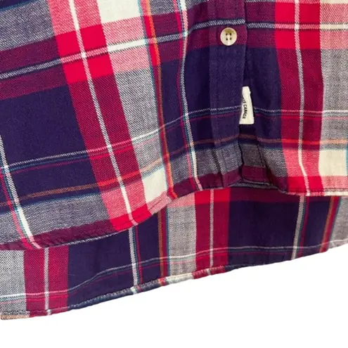 Roots Red Multicolor Plaid Cotton Long Sleeve Button Down Shirt Women Sz XS