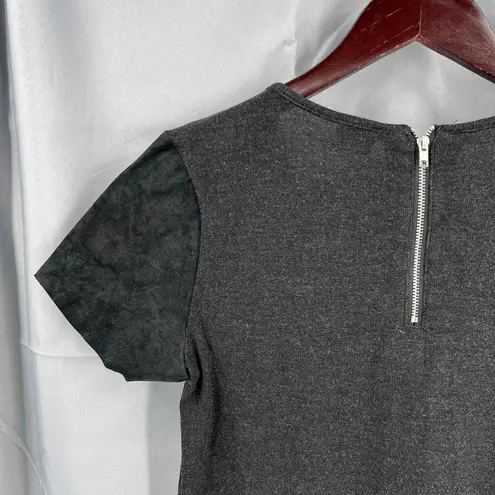 Ecru Top Black Suede Front Knit Back Scoop Neck Short Sleeve Shirt Womens Size 2