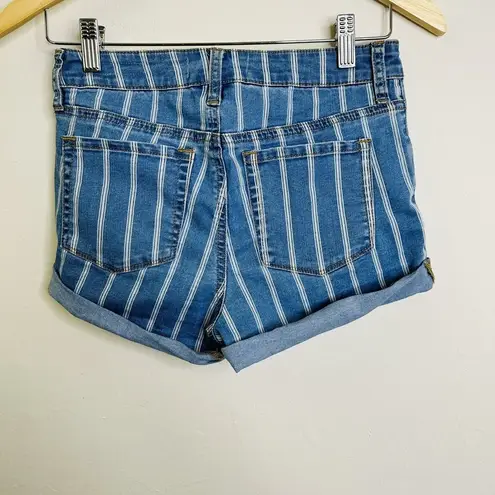 PacSun  Super Stretch Shortie Short 27 Blue Stripe Denim Rolled Cuffs High Rise