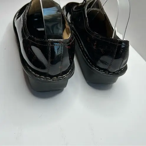 Alegria Black cheetah animal print clogs loafers ribbon laces 41