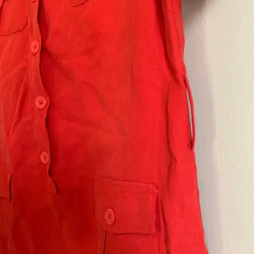 Banana Republic  Silk Linen Red Dress Women Size 14 Short Sleeve Summer Outfit