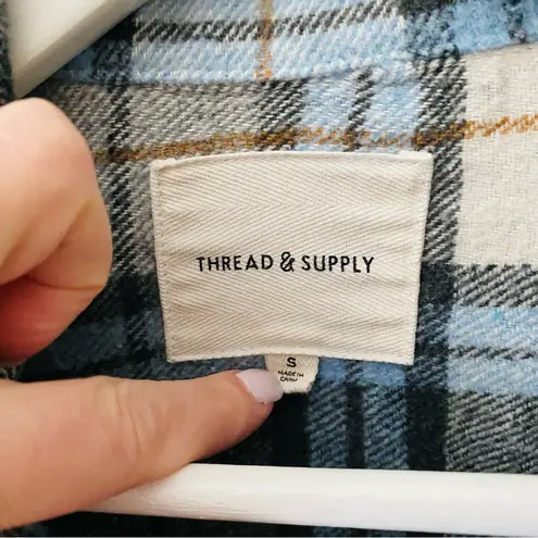 Thread and Supply  Plaid Button Top Blue Sz Small