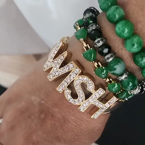 Gold with CZ Inspirational WISH Clamper / Hinge Glam Bracelet