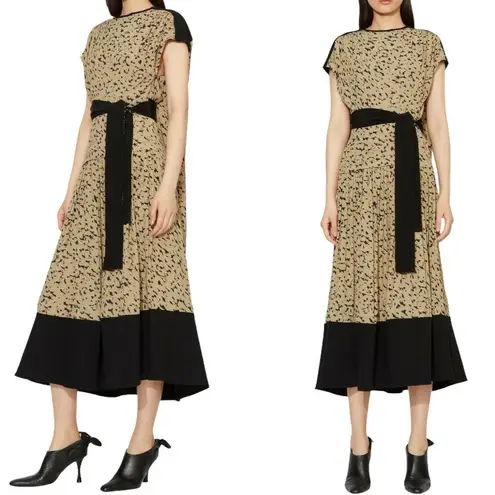 Proenza Schouler Cape Dress Inky Leopard Print Short Sleeve Combo Black Tan 4