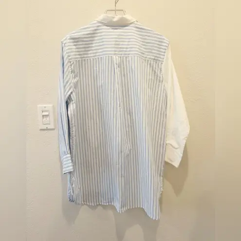 PRINTFRESH Everyday Button Down in Weekend Stripes Blue Skies S/M White