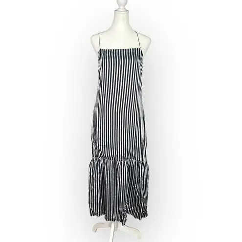 Elizabeth and James Jewel Midi Dress Women's 10 Navy White Striped Shift Ruffle