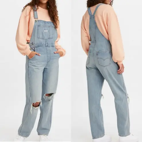 Levi's Levi’s Premium Vintage Denim Straight Leg Overalls Bright Light Wash Distressed thumbnail 11