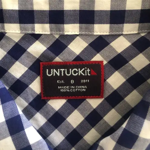 UNTUCKit NWT Women’s Belleza Button Up Dress Shirt Blue Buffalo Plaid Size 8