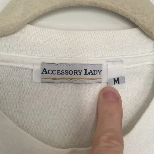 VINTAGE 90s Bedazzled American Flag Tee Sz Medium Oversized Studs Sequins Glam Blue