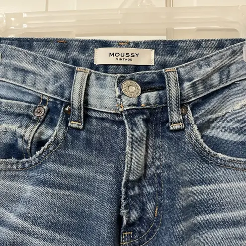 Moussy Vintage Selvedge Cropped Distressed Jeans Womens Size 23 Made In Japan Blue