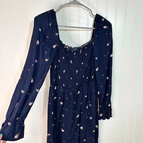 Elodie Long Sleeve Smocked Square Neck Navy Floral Dress Sz S