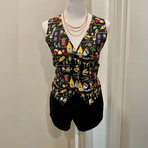 Nicole Miller VTG 90s  Petite Black Multicolored Alize Graphic Silk Vest - M