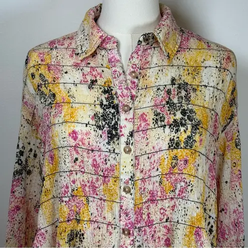 Pilcro | Anthropologie Smocked Buttondown Boho Blouse Women’s Size XXSP Pink