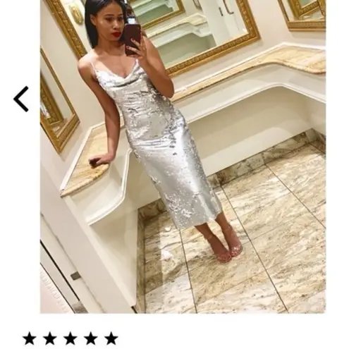 Keepsake The Label No Signs Silver Sequin Midi Dress NWT Size L