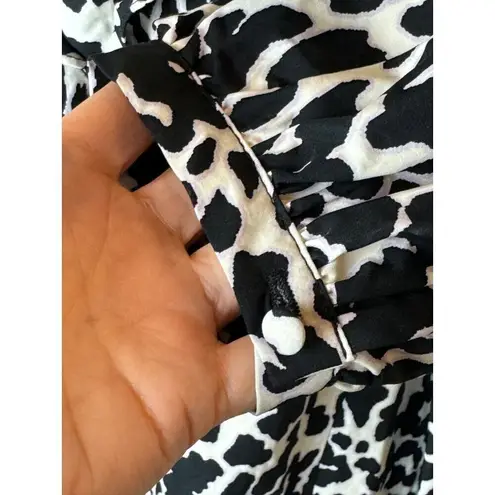 Sandy Liang Dress Women XXS Black White Cotton Leopard Print Ruffle Midi NWT