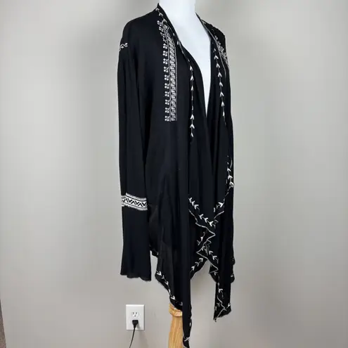 The Pyramid Collection Cardigan Women 3X Black Embroidered Open Long Sleeve Boho