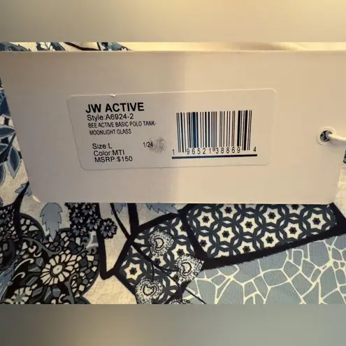 Johnny Was Bee Active Basic Polo Tank Top Women’s Blue & White Size Large