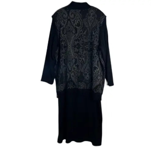Lennie for Nina Leonard Black Sweater Dress & Shawl Cardigan (Attached) Sz 2X