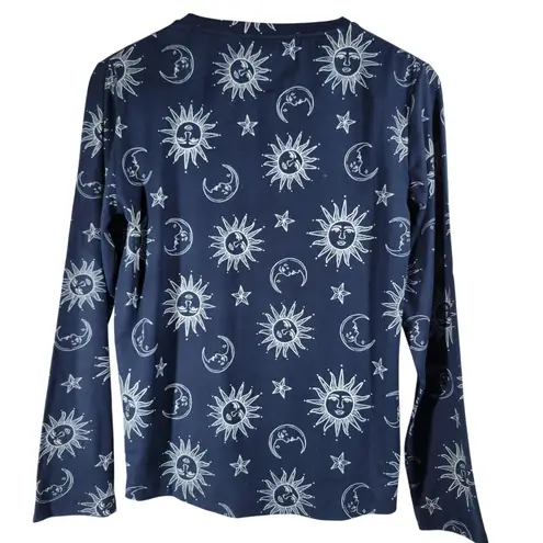 Chelsea Peers Womens XS Long Sleeve Pajama Top Celestial Sun Moon Stars Navy Blue Size undefined