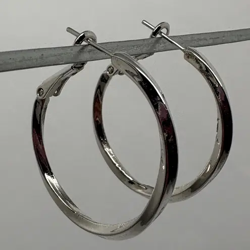 Y2K Heavy Silver Tone Hoop Earrings Women's Jewelry Classic Minimalist Style