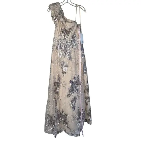 Mac Duggal NWT One Shoulder Sequin Lace Ballgown in Mocha Multi Size 8