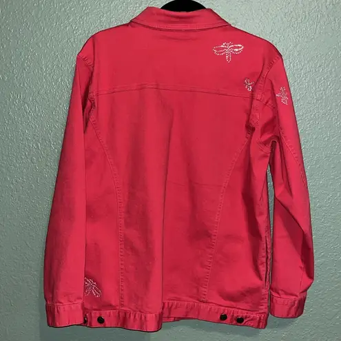 Quacker Factory Vintage jean jacket embellished with rhinestone dragonflies