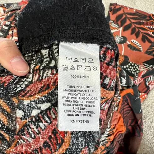 Cynthia Rowley  100% Linen Palazzo Tropical Leaf Print Brown Wide Leg Pants L