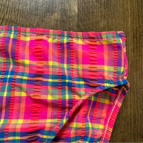 Vtg Matari Swim Bikini Bottoms Sz Large Abstract Picnic Plaid Rainbow Pink