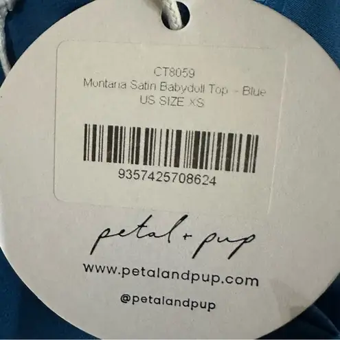 Petal and Pup Montana Blue Satin Square Neck Babydoll Top Back Tie Cut Out XS New