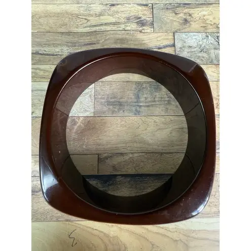 Vintage 80/90s Retro Lucite Square Brown Wood Thick Mobwife Bangle Bracelet