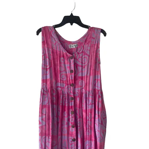 The Daily Planet Vintage 90s Women's Size Medium Pink Tribal Button Maxi Dress