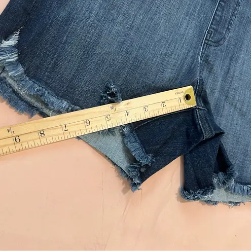 Judy Blue Jegging Dolphin Hem Shorts Stretch Dark Wash Denim Frayed Cutoff L