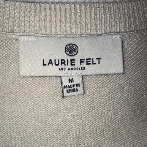 Laurie Felt V Neck Cream Black Heart Print Cashmere Blend Sweater Women Medium