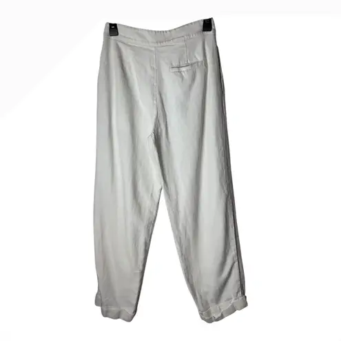 Oak + Fort Pants Women 4 Ivory Linen Blend Pleated Crossover High Waist Preppy