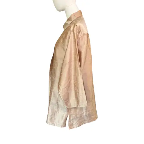Emmelle NYC Silk Shantung Long Jacket Topper Beige Metallic Sheen Size 1 Size M