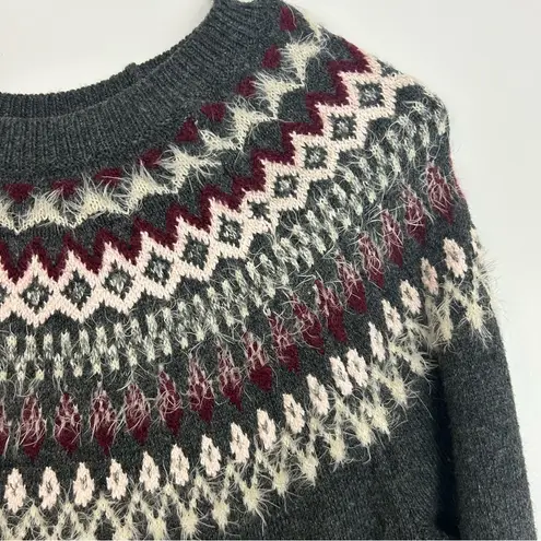 J. JIll Fair Isle Grey Nordic Long Sleeve Knit Midi Sweater Dress Size Small Gray