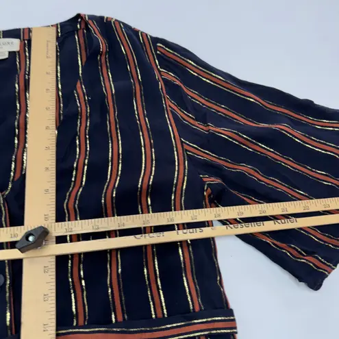 Saltwater Luxe Dress Womens Small Blue Metallic Striped Mini Tie Waist