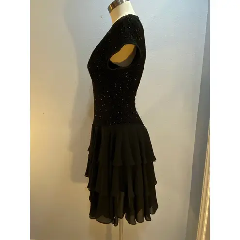 Vintage Late Edition LTD Black Rhinestone Tiered Ruffle Cocktail Party Dress 6