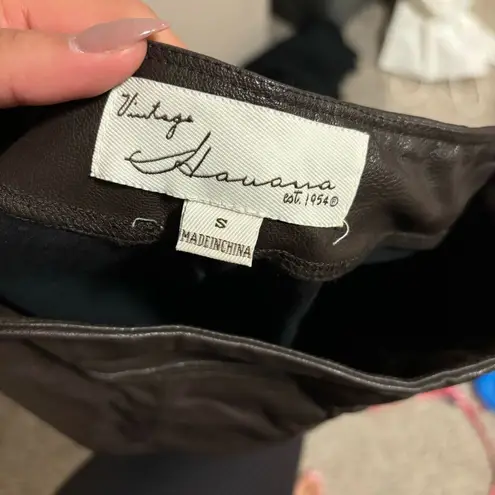 Vintage Havana Stretch Split Hem Flare Pants Faux Leather Chocolate