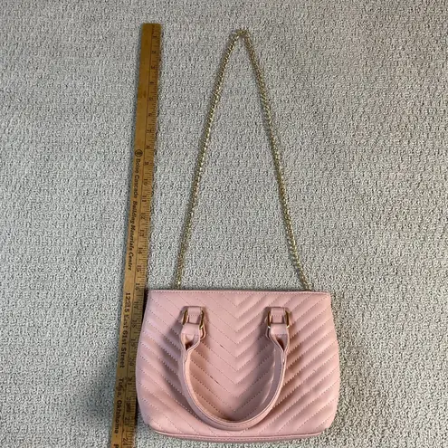 Pink Chevron Quilted Satchel Purse Top Handle Crossbody Bag Gold Chain Strap