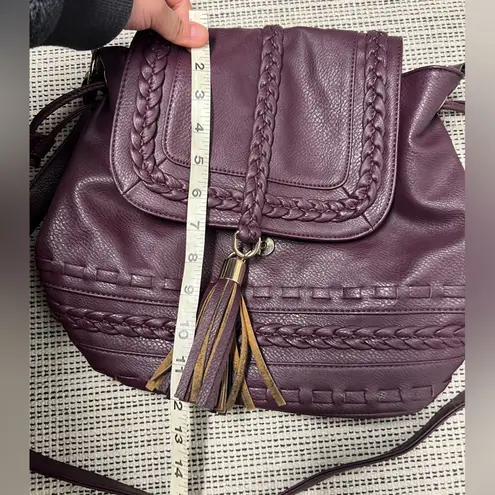 JustFab Colby Shoulder/CrossBody Bag Purse Plum purple faux leather braided detail