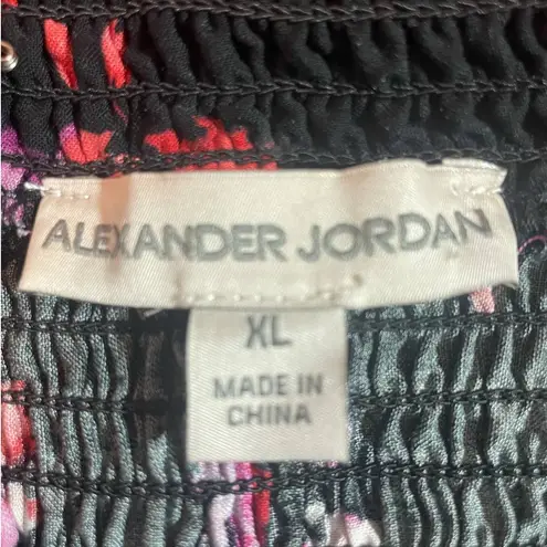 Alexander Jordan Women Top XL Floral Rayon Cottagecore Fairy Dark Romantic Boho Black