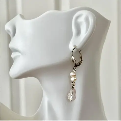 Silver tone fresh water pearl pink beaded drop earrings