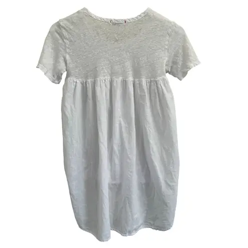 STARK X White Linen Tunic Top High Low Hem Short Sleeve XS/S Casual Womens