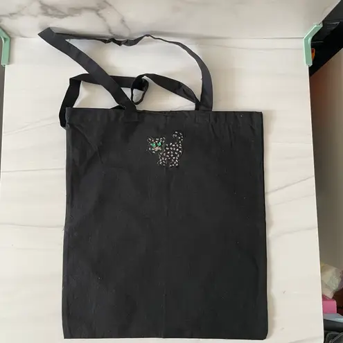 Handmade Vintage Halloween Witchy Boo and Black Cat Tote Bag