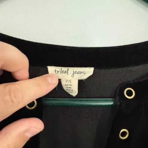 Tribal Jeans Black Velvet Keyhole Top Women's Size Small Petite