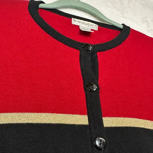 Dressbarn 18/20 Contrast Trim Buttoned Cardigan Sweater Red Black Shiny Gold Size 18W
